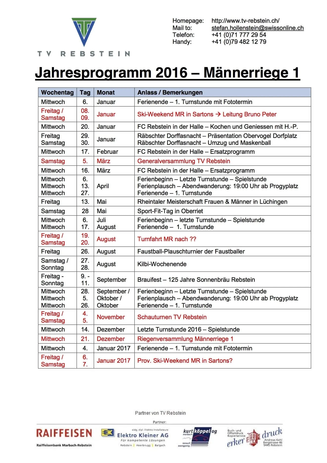 2016 Jahresprogramm Mannerriege