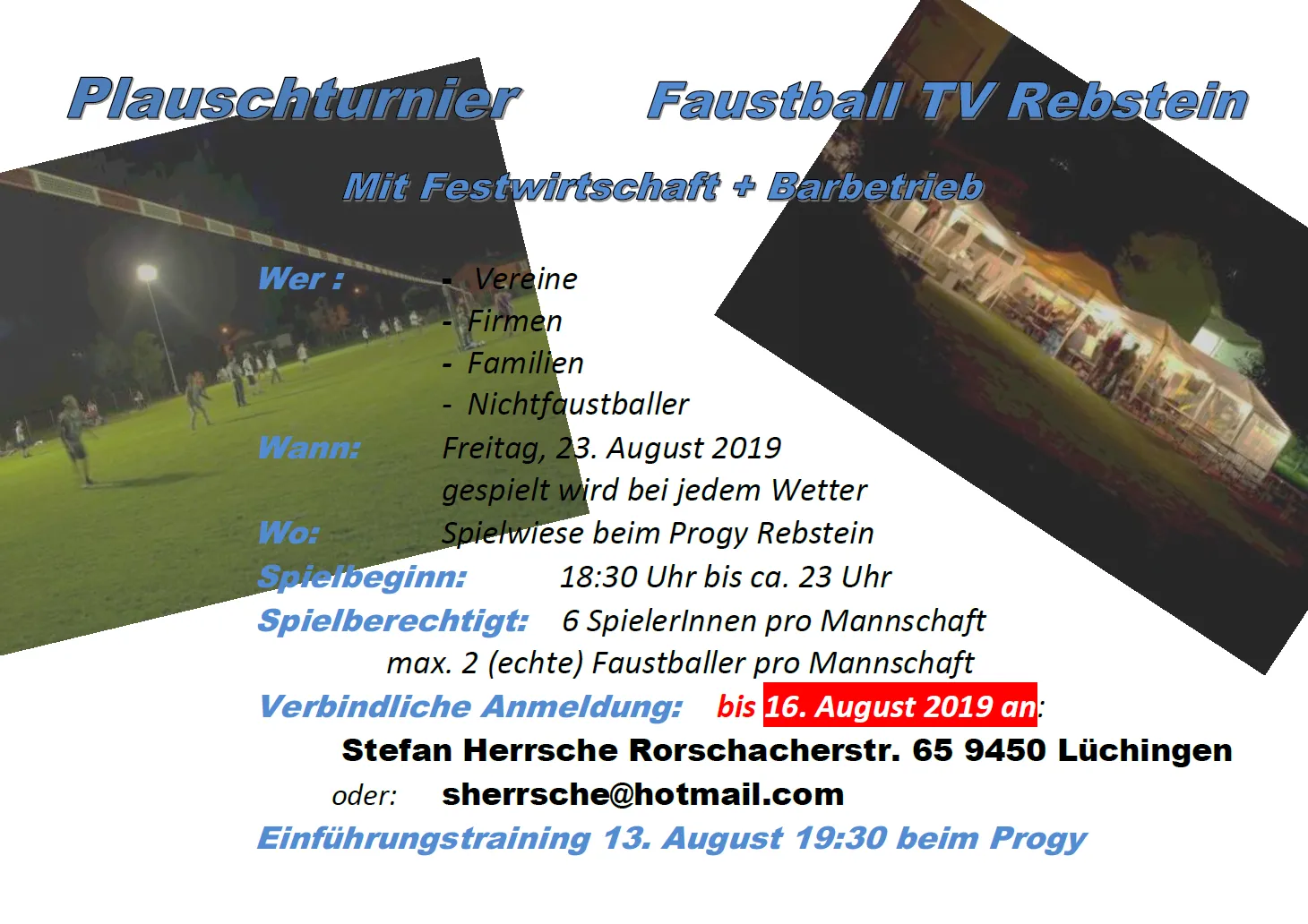 Plakat zum Faustball-Plauschturnier am 13. August 2019
