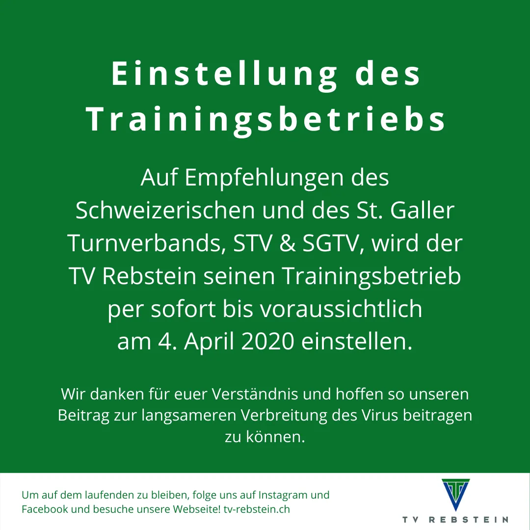 Mitteilung zur Einstellung des Trainingsbetriebs im Frühling 2020