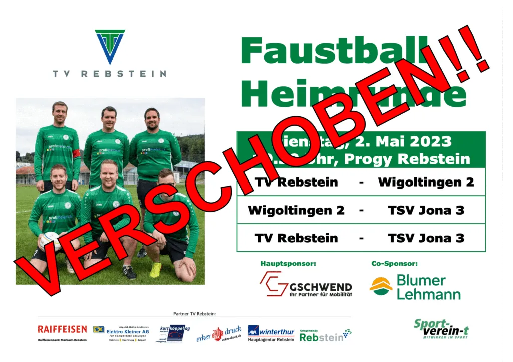 Plakat zur Faustball-Heimrunde mit dem Vermerk „verschoben“