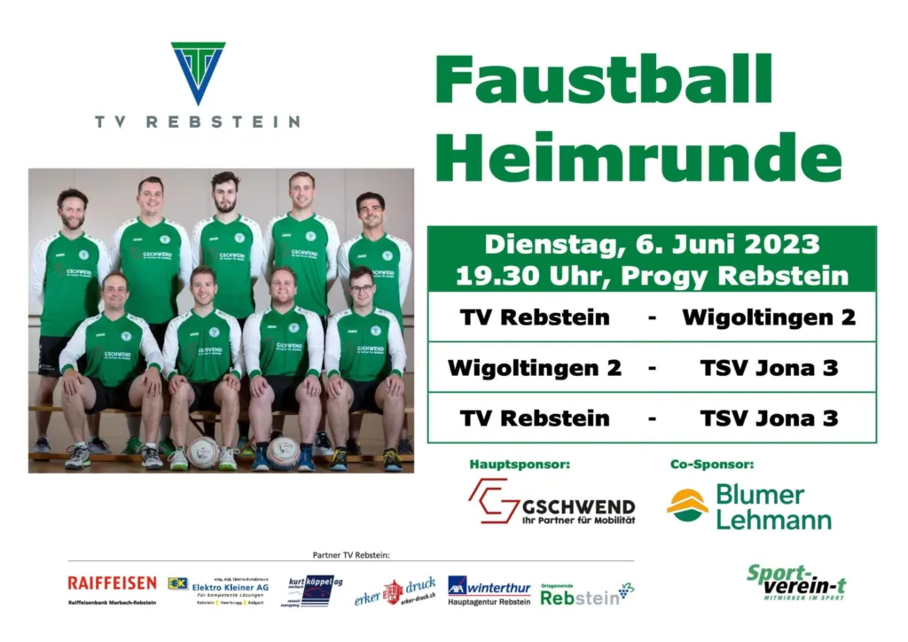 Plakat zur Faustball-Heimrunde vom 6. Juni 2023 im Progy Rebstein